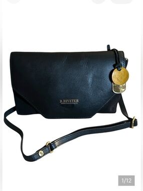 R. Riveter Patton Signature Black Canvas and Black Leather Crossbody